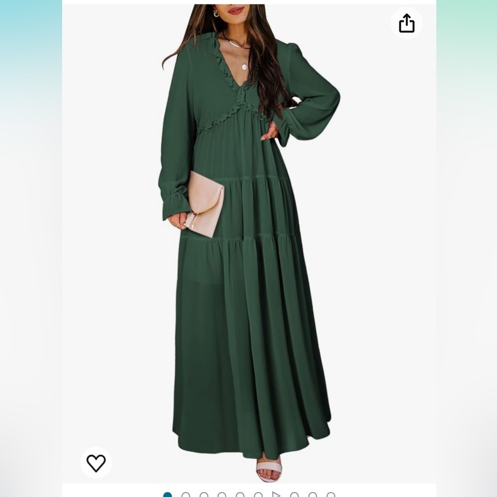 BLENCOT Womens Casual Floral Deep V Neck Long Sleeve Long dress